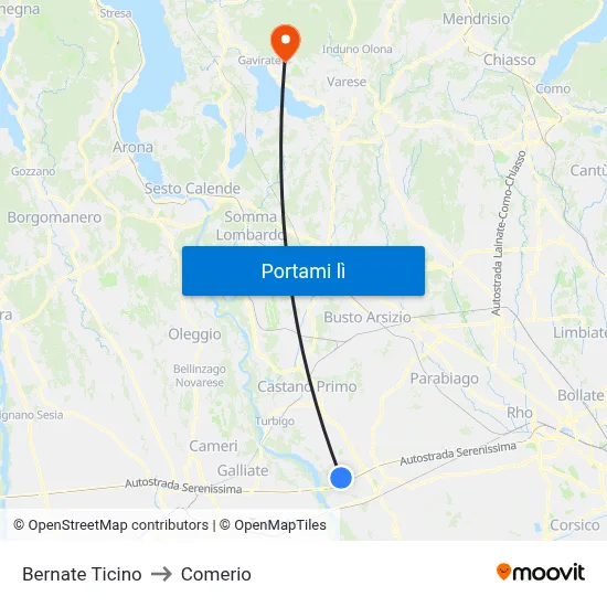 Bernate Ticino to Comerio map