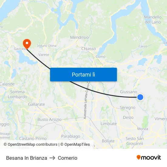 Besana In Brianza to Comerio map
