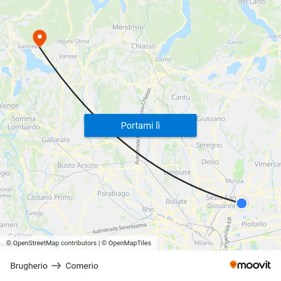 Brugherio to Comerio map