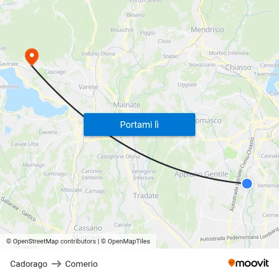 Cadorago to Comerio map