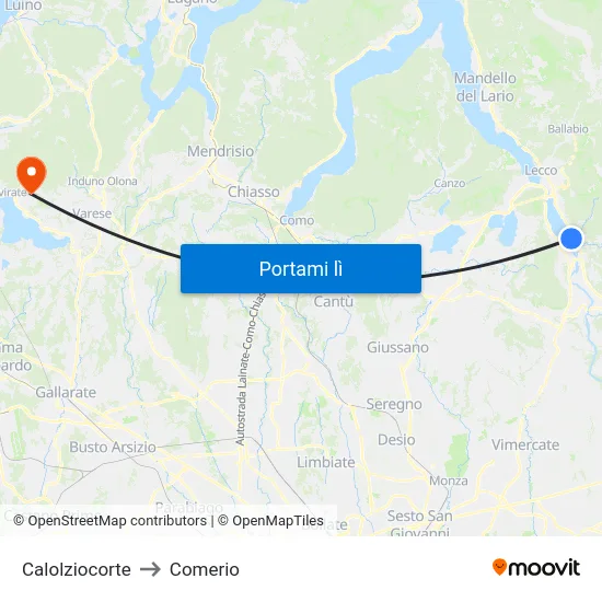 Calolziocorte to Comerio map