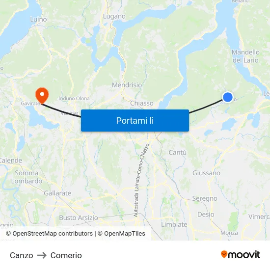 Canzo to Comerio map