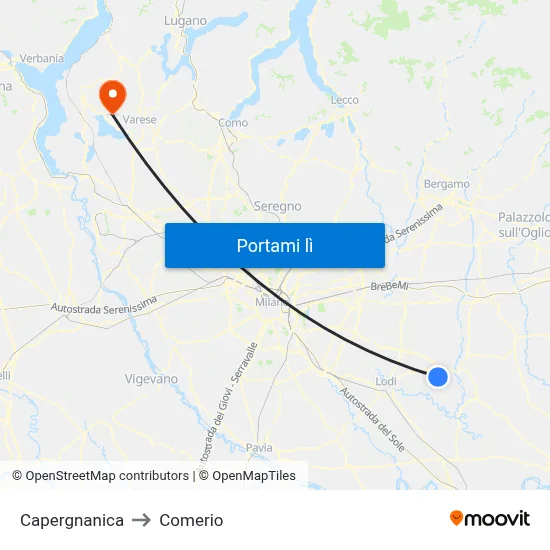 Capergnanica to Comerio map