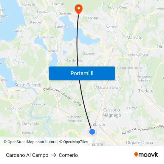 Cardano Al Campo to Comerio map