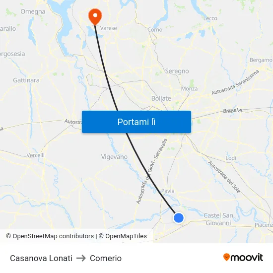 Casanova Lonati to Comerio map