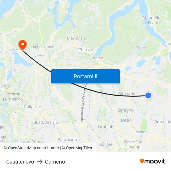 Casatenovo to Comerio map