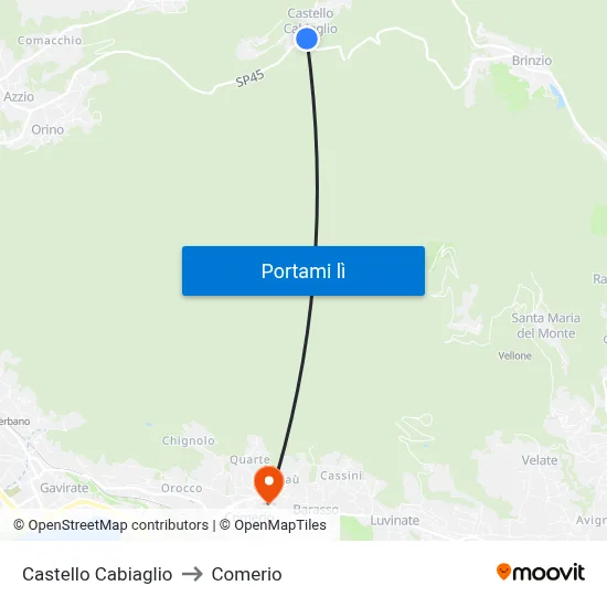 Castello Cabiaglio to Comerio map