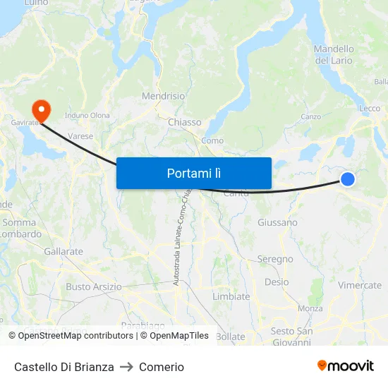 Castello Di Brianza to Comerio map