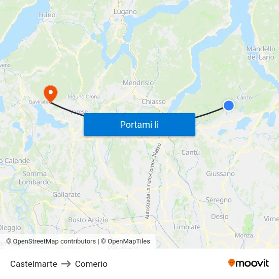 Castelmarte to Comerio map