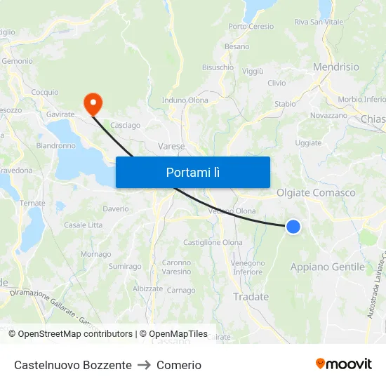 Castelnuovo Bozzente to Comerio map