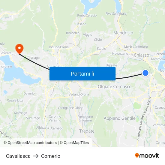 Cavallasca to Comerio map