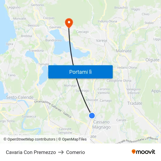 Cavaria Con Premezzo to Comerio map