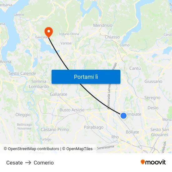Cesate to Comerio map