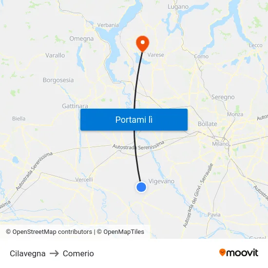 Cilavegna to Comerio map