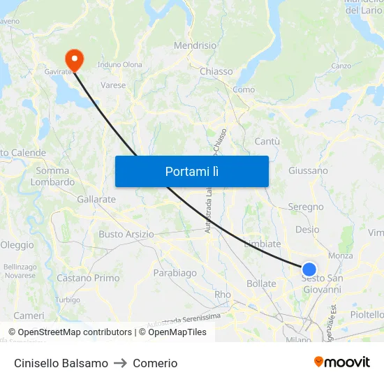 Cinisello Balsamo to Comerio map
