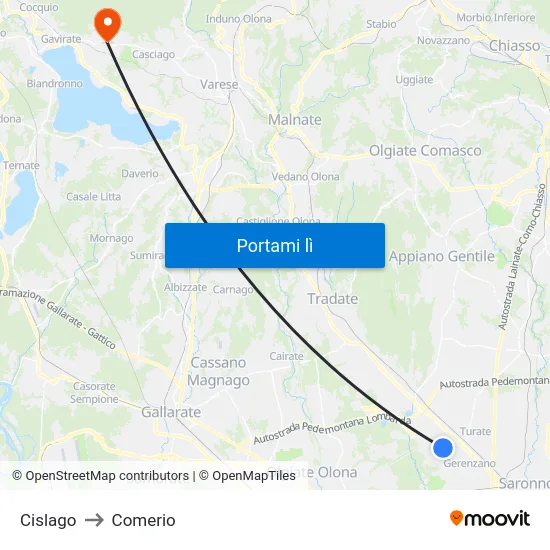 Cislago to Comerio map