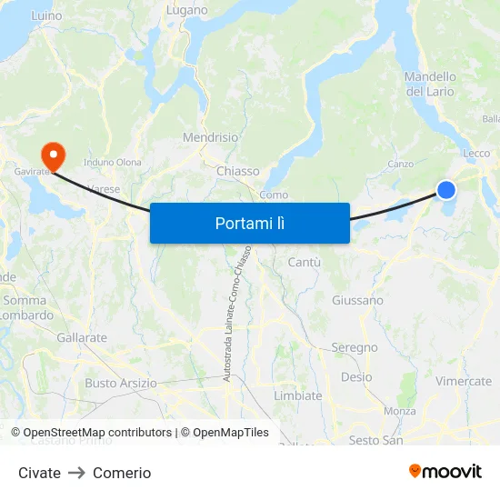 Civate to Comerio map