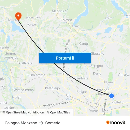 Cologno Monzese to Comerio map