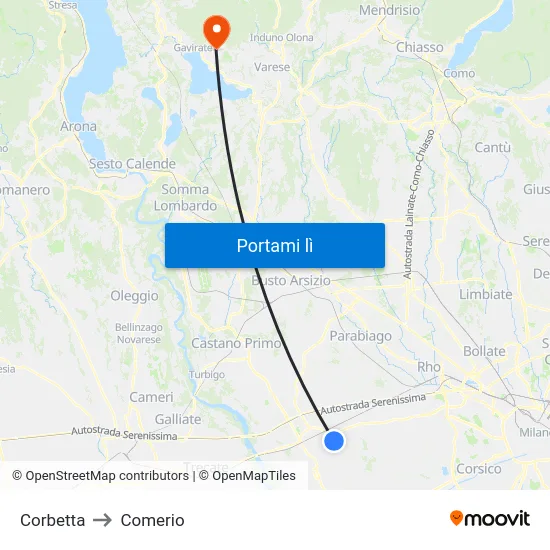 Corbetta to Comerio map