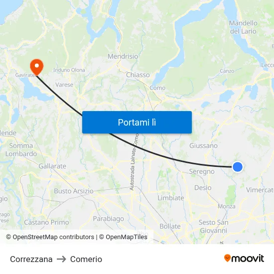Correzzana to Comerio map