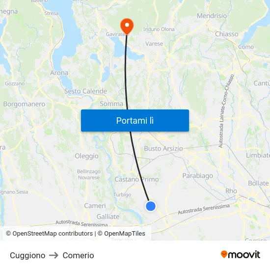 Cuggiono to Comerio map