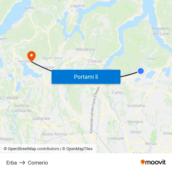 Erba to Comerio map