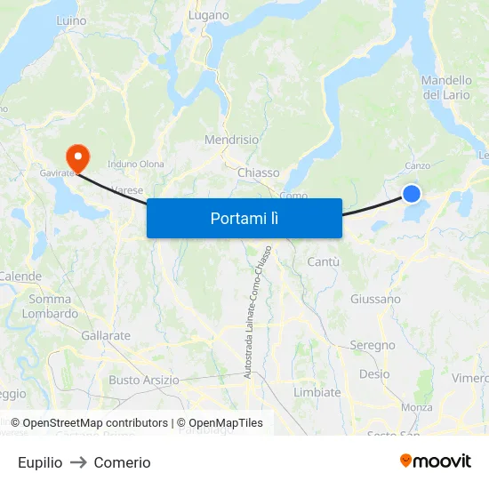 Eupilio to Comerio map