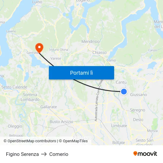 Figino Serenza to Comerio map
