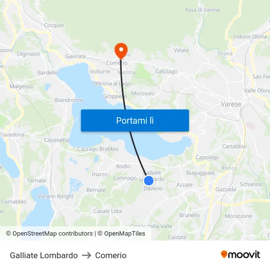 Galliate Lombardo to Comerio map