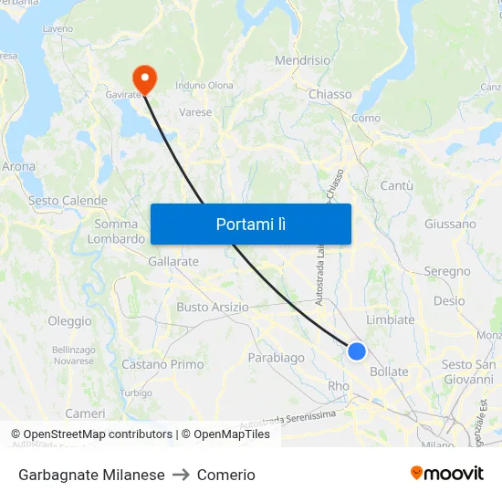 Garbagnate Milanese to Comerio map