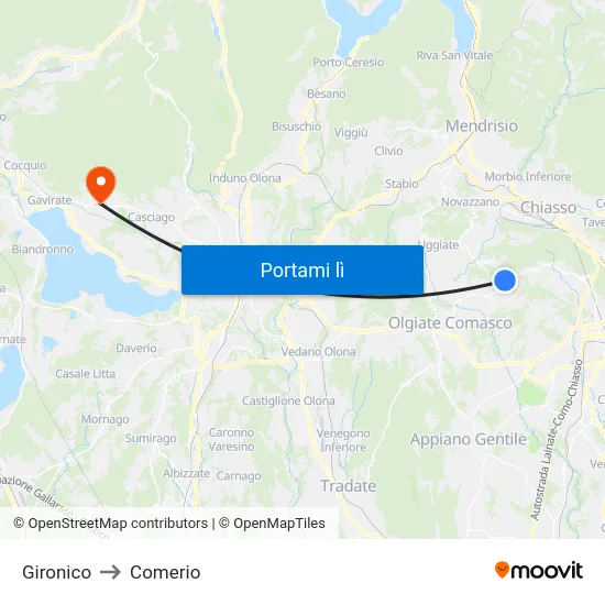 Gironico to Comerio map