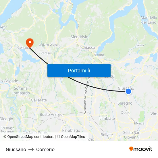 Giussano to Comerio map