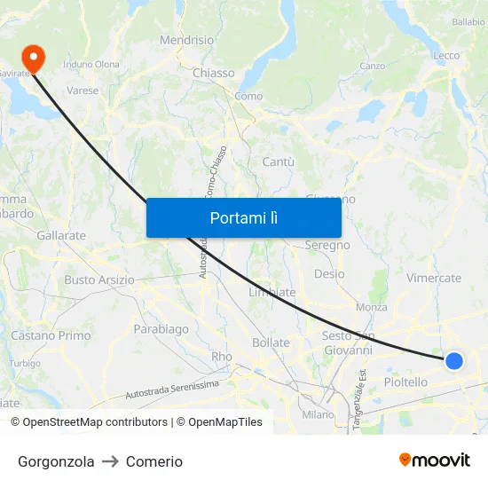 Gorgonzola to Comerio map