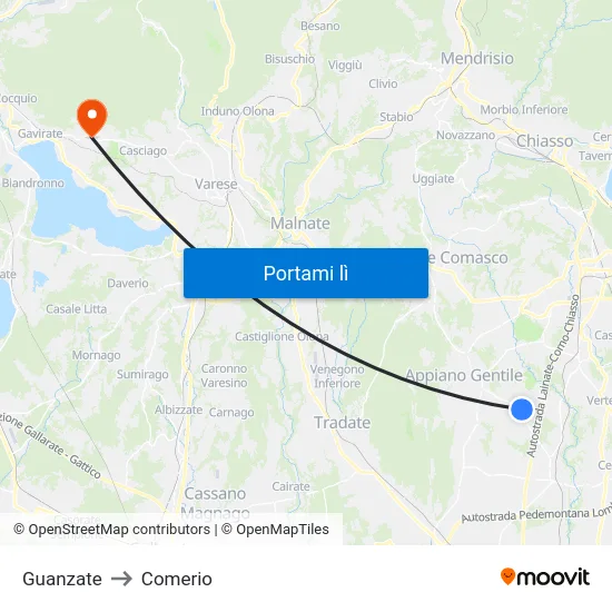 Guanzate to Comerio map