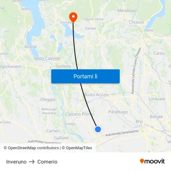 Inveruno to Comerio map