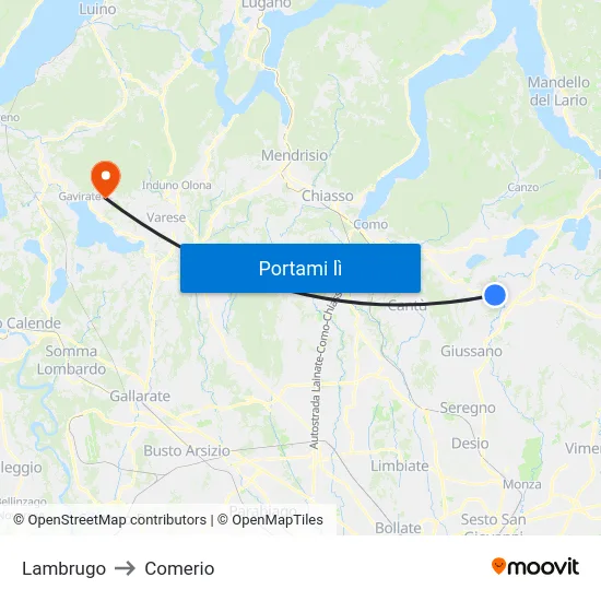 Lambrugo to Comerio map