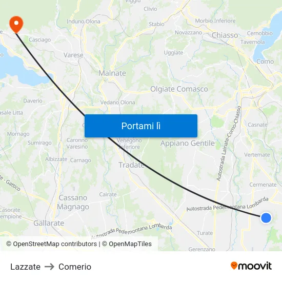 Lazzate to Comerio map