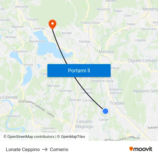 Lonate Ceppino to Comerio map