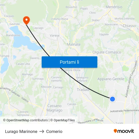 Lurago Marinone to Comerio map