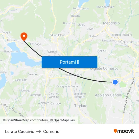 Lurate Caccivio to Comerio map