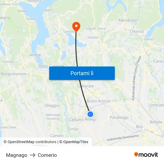 Magnago to Comerio map