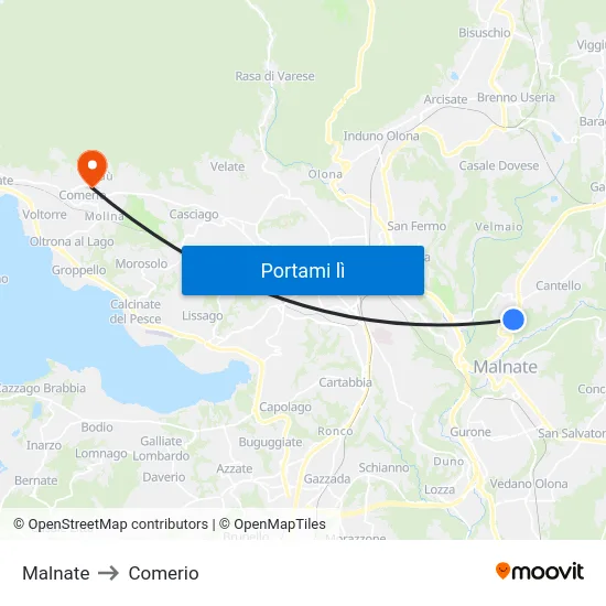 Malnate to Comerio map