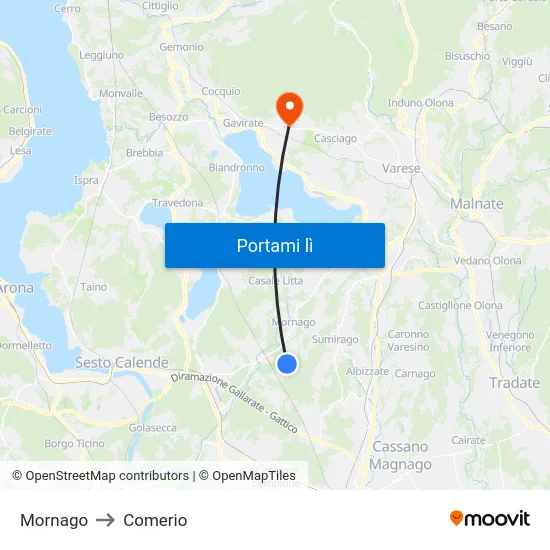 Mornago to Comerio map