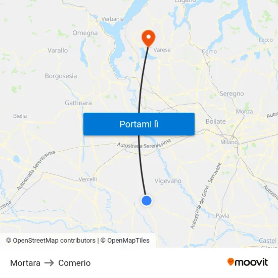 Mortara to Comerio map