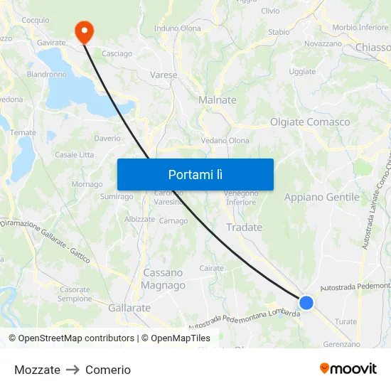 Mozzate to Comerio map