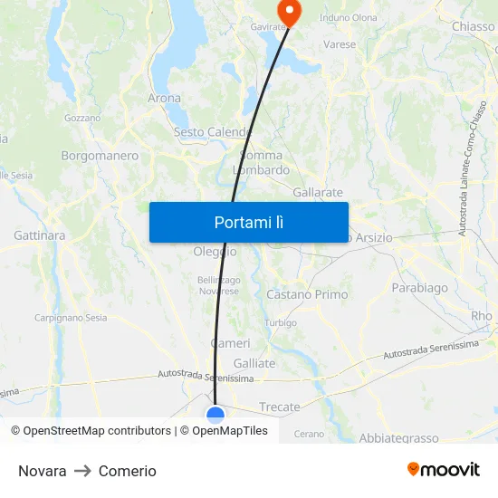 Novara to Comerio map