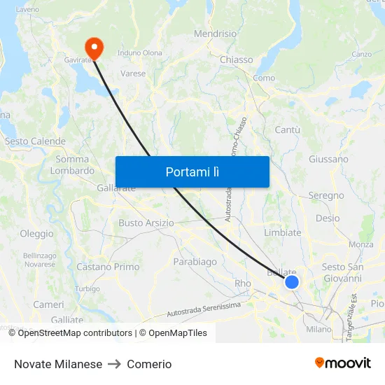 Novate Milanese to Comerio map