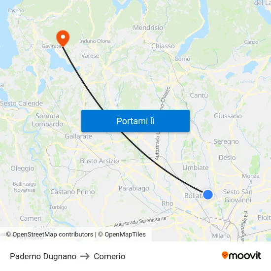 Paderno Dugnano to Comerio map