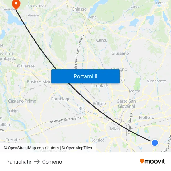 Pantigliate to Comerio map