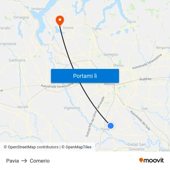 Pavia to Comerio map